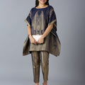 Brocade Scenery Design Navy Poncho Set