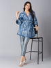 Denim Blue Floral Design Brocade Kimono Set