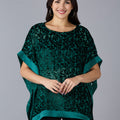 Velvet Floral Printed Green Kaftan Top