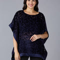 Velvet Floral Printed Navy Kaftan Top