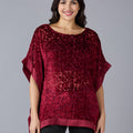 Velvet Floral Printed Red Kaftan Top