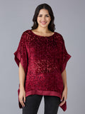 Red Floral Printed Velvet Kaftan Top