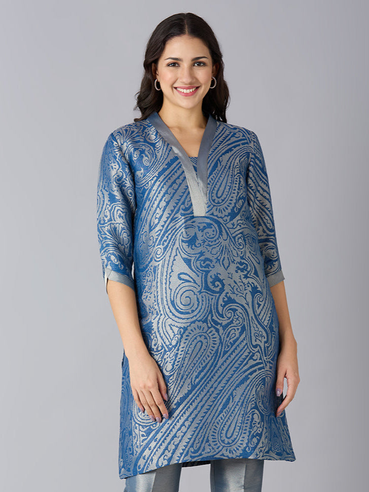 Brocade Paisley Design Blue Kurta