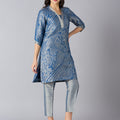 Brocade Paisley Design Blue Kurta Set