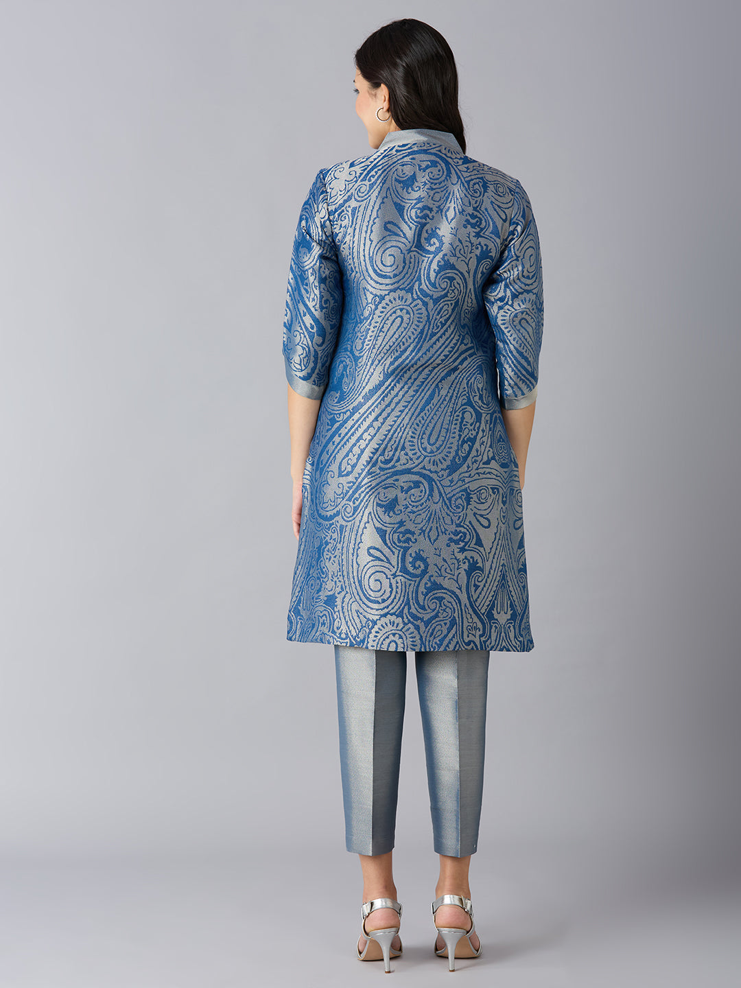 Blue Paisley Design Brocade Kurta Set
