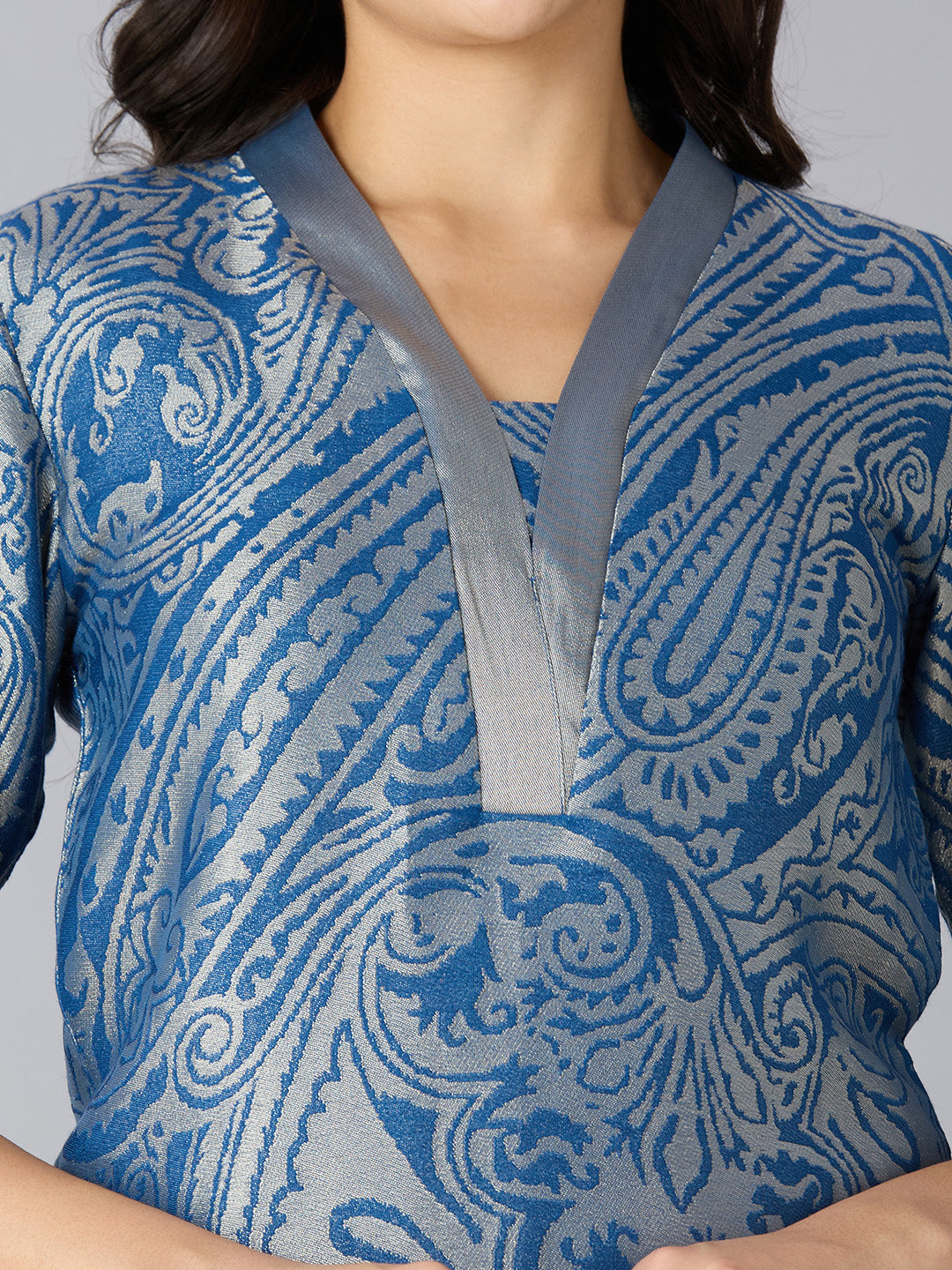Blue Paisley Design Brocade Kurta Set