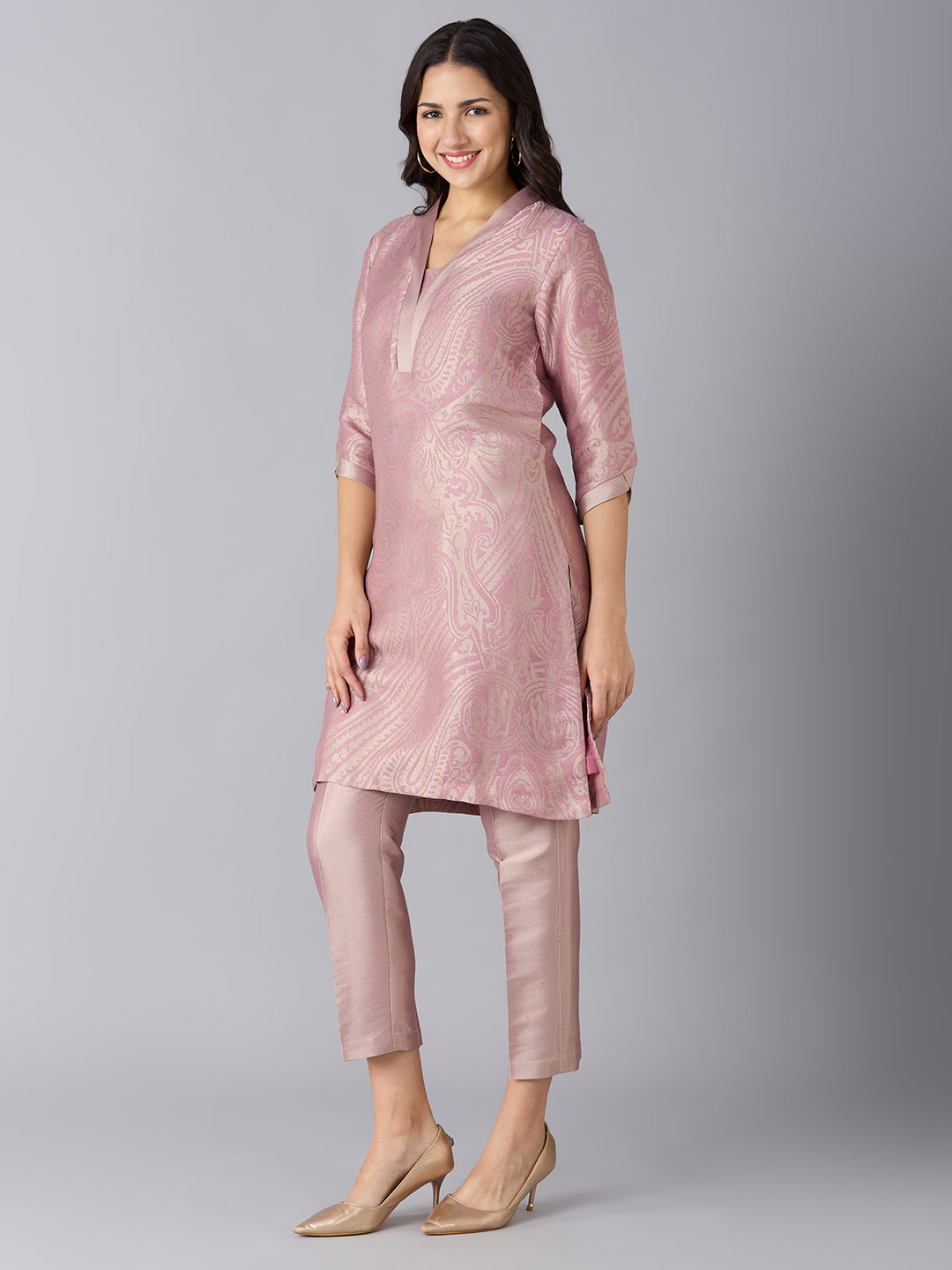 Blue Paisley Design Brocade Kurta Set