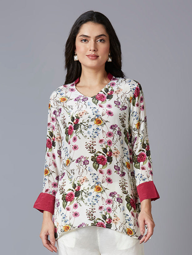 Floral Printed Off-white Co-ord Set