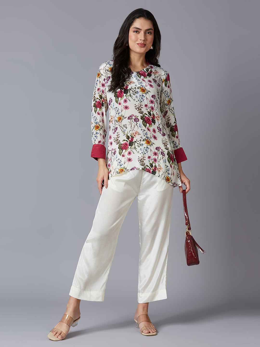 Floral Printed Off-white Co-ord Set