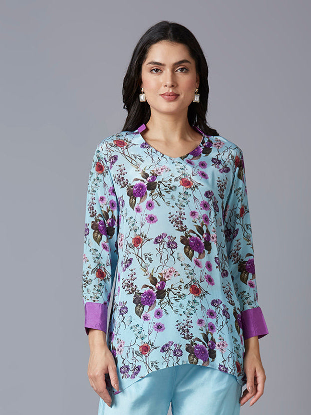 Floral Printed Sky Blue Top
