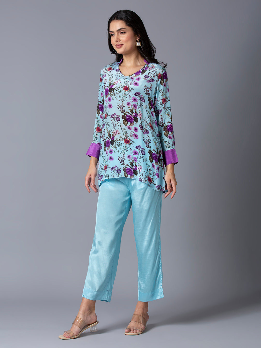 Floral Printed Sky Blue Top