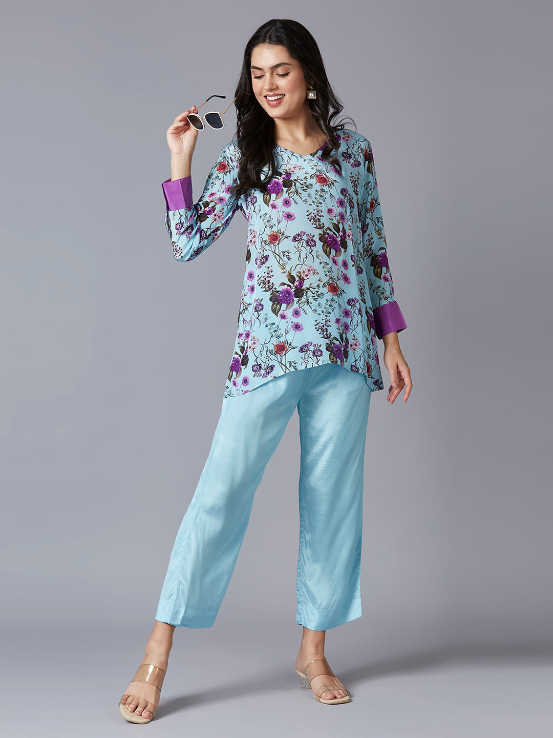 Viscose Floral Printed Blue Co-ord Set