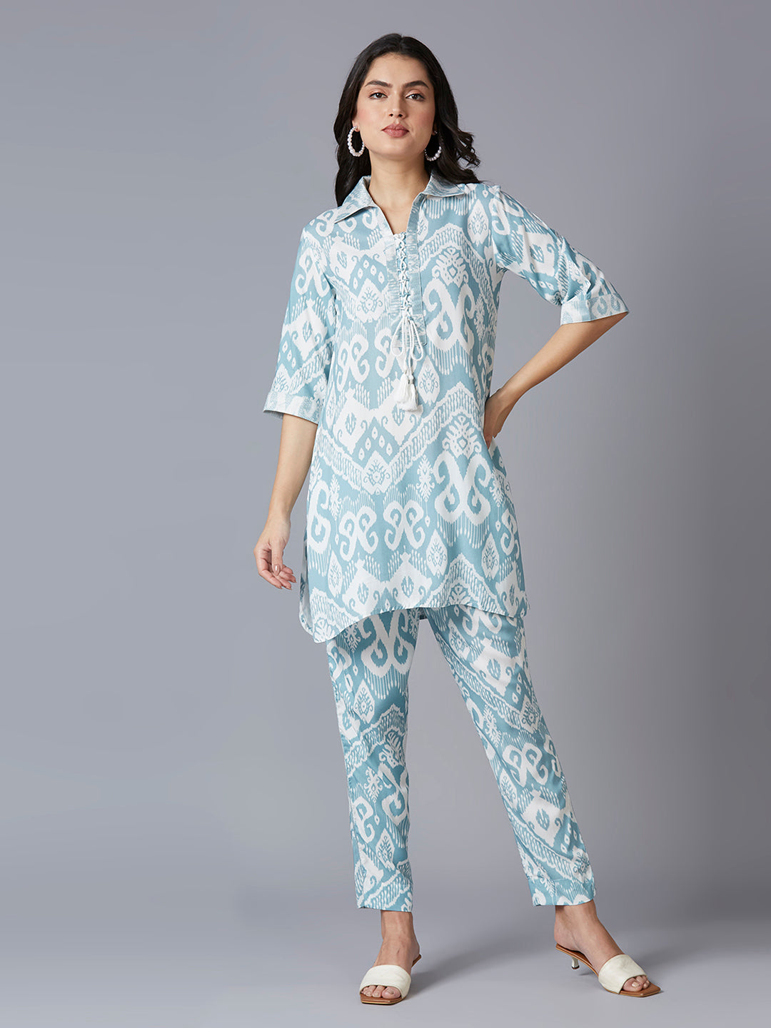 Ikat Printed Blue Co-Ord Set