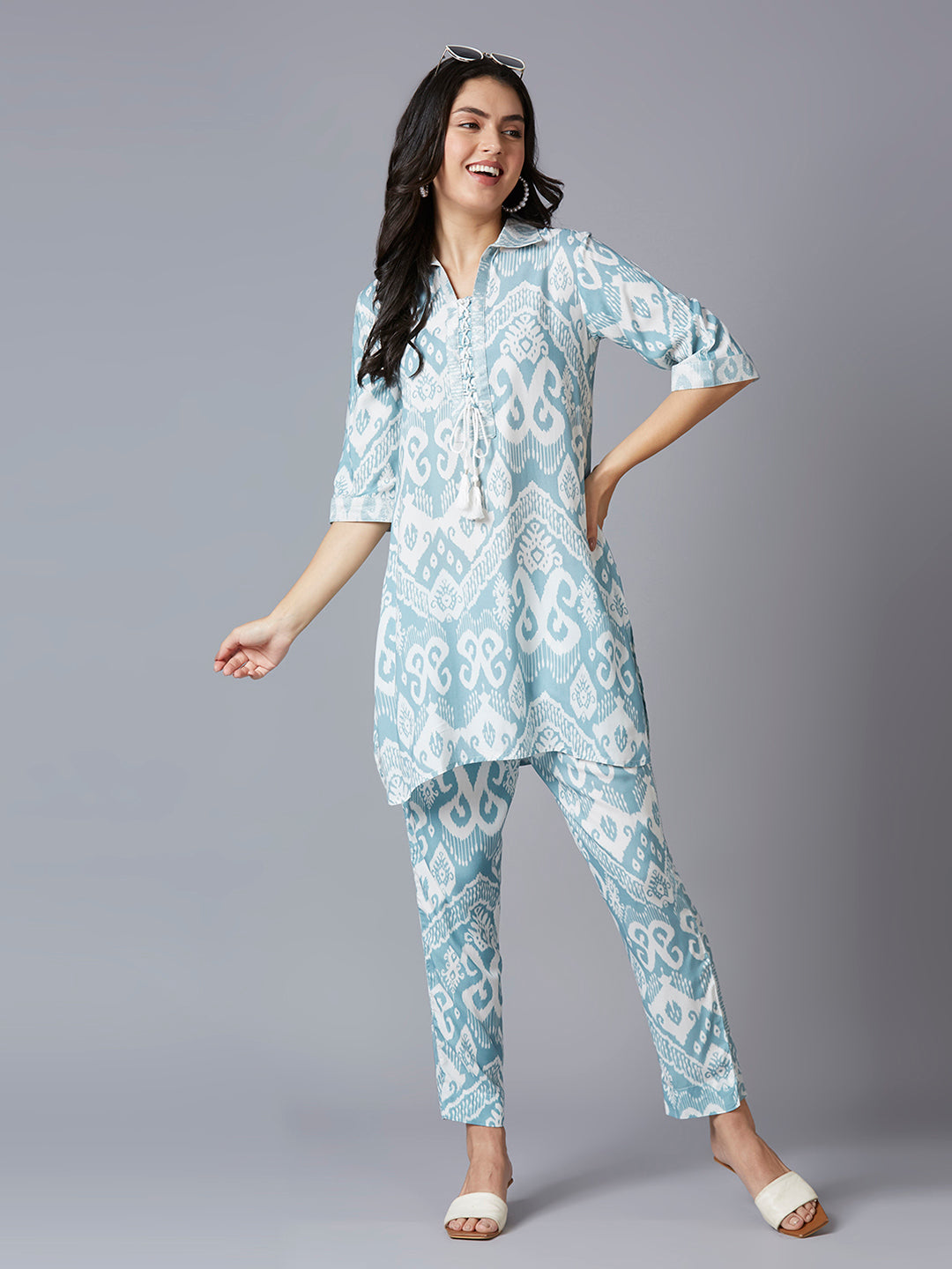 Ikat Printed Blue Co-Ord Set