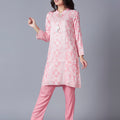 Viscose Floral Printed Pink Kurta Set