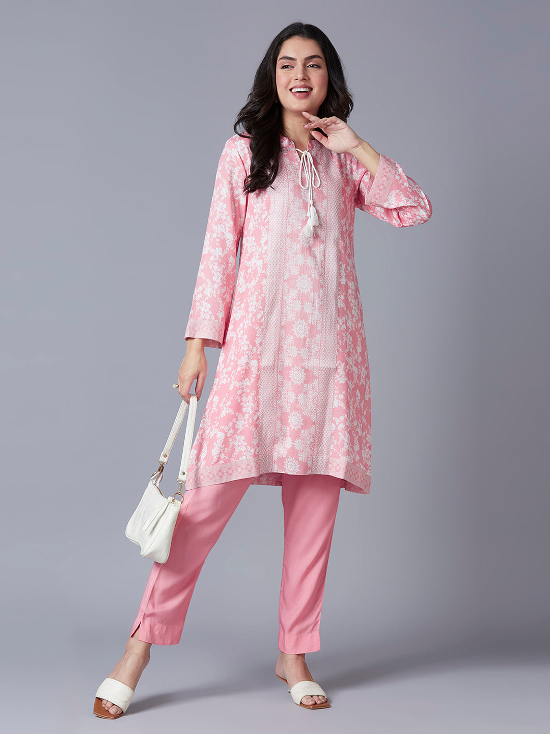 Viscose Floral Printed Pink Kurta