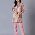 Floral Printed Pink Metallic Kurta