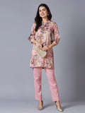 Pink Floral Printed Kurta with Metallic Trims