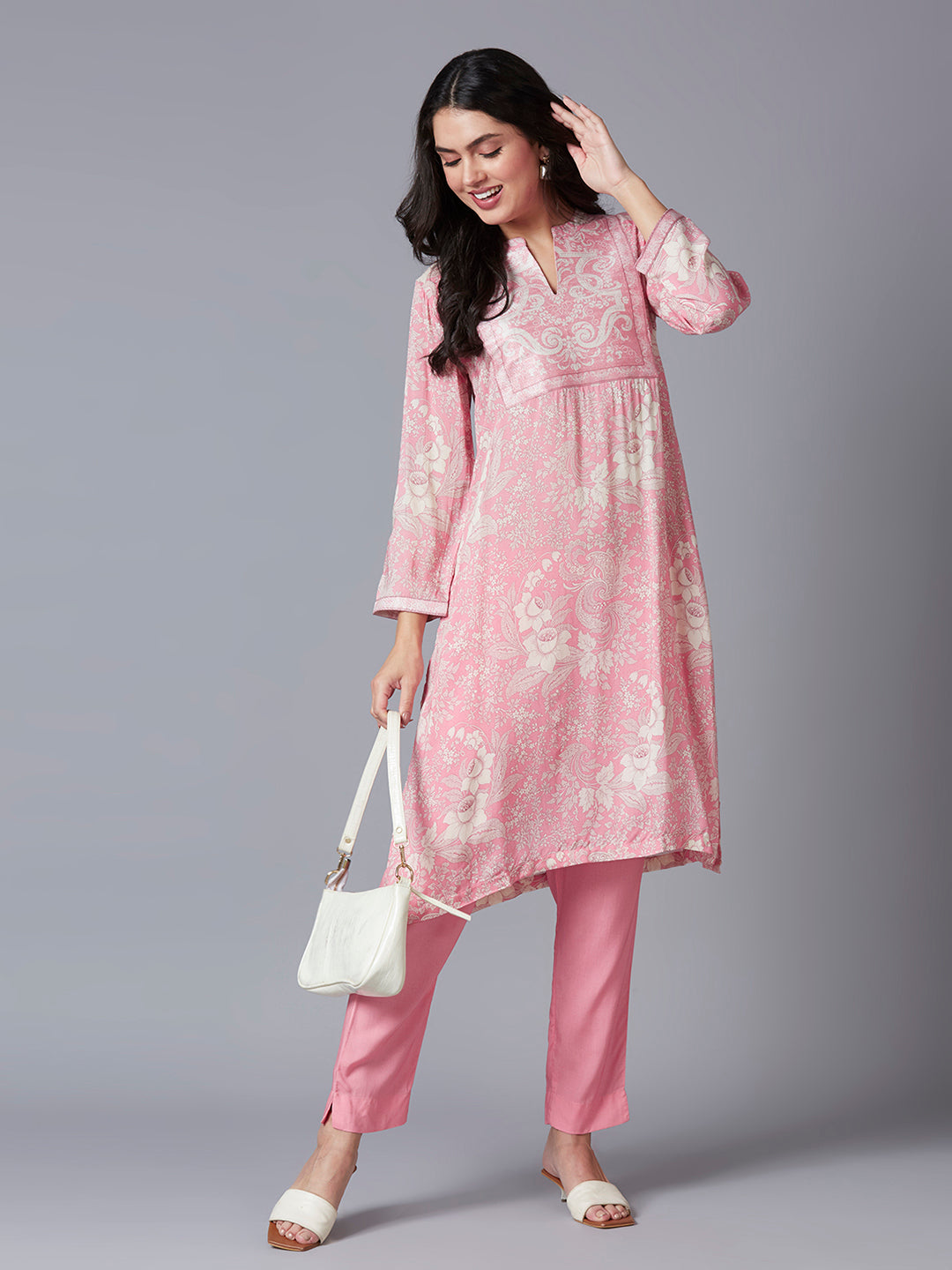 Viscose Floral Printed Pink Kurta