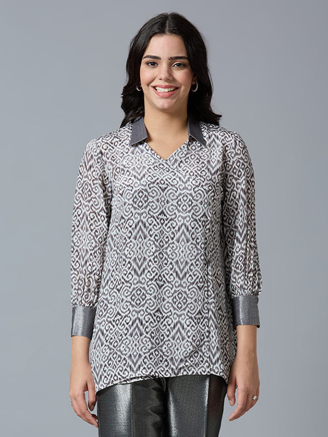 Viscose Abstract Printed Grey Top