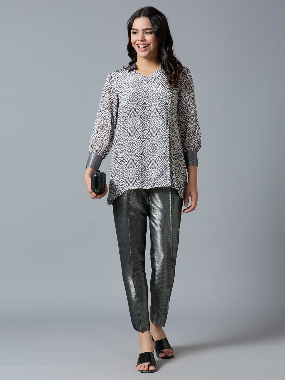 Viscose Abstract Printed Grey Top