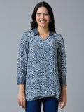Navy Multi Abstract Printed Top with Brocade Trims