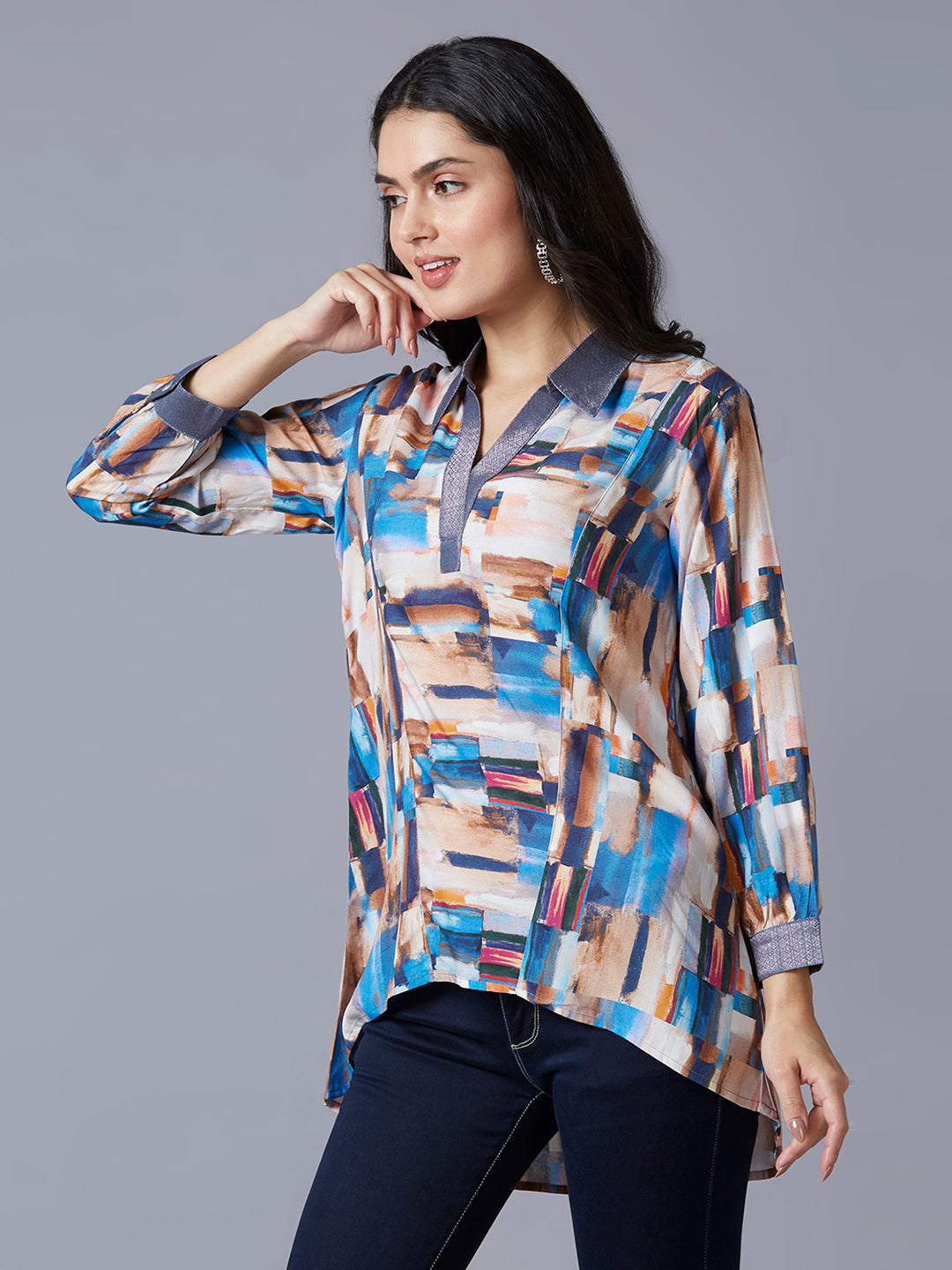 Abstract Printed Blue Multi Top