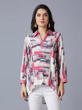 Pink Multi Abstract Printed Top with Brocade Trims