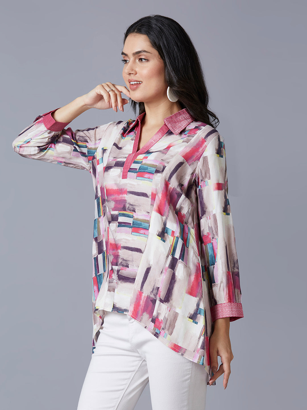 Abstract Printed Pink Multi Top