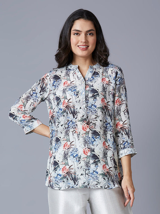 Viscose Floral Printed White Multi Top