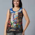 Sequin Scenery Printed Multicolor Sleeveless Top