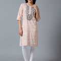 Viscose Embroidered Floral Baby Pink Kurta