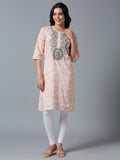 Baby Pink Embroidered Floral Viscose Kurta