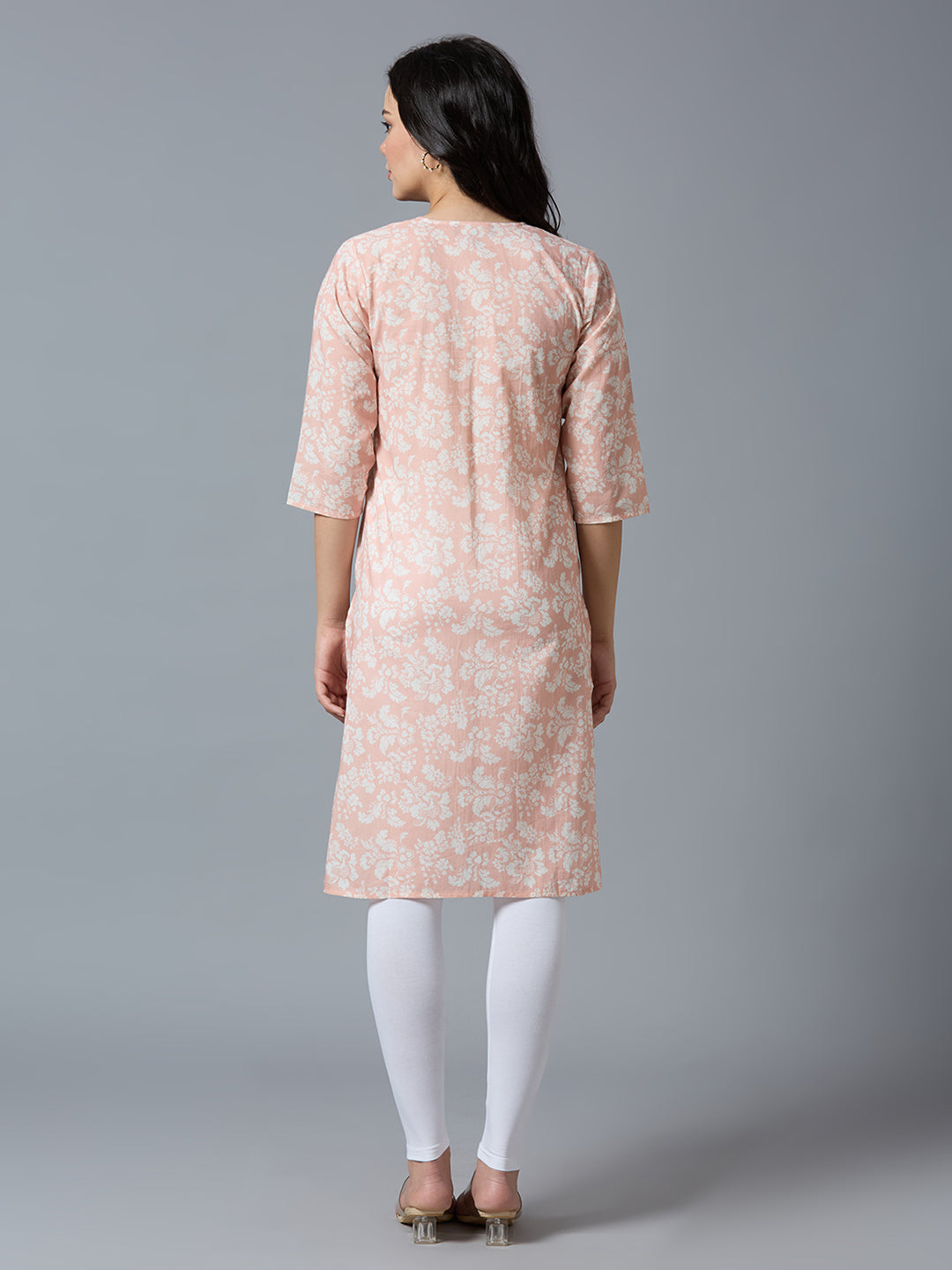 Baby Pink Embroidered Floral Viscose Kurta