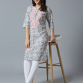 Viscose Embroidered Floral Grey Kurta