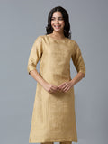 Brocade Beige Gold Placed Floral Design Kurta