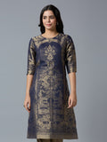 Brocade Navy Gold Placed Floral Design Kurta