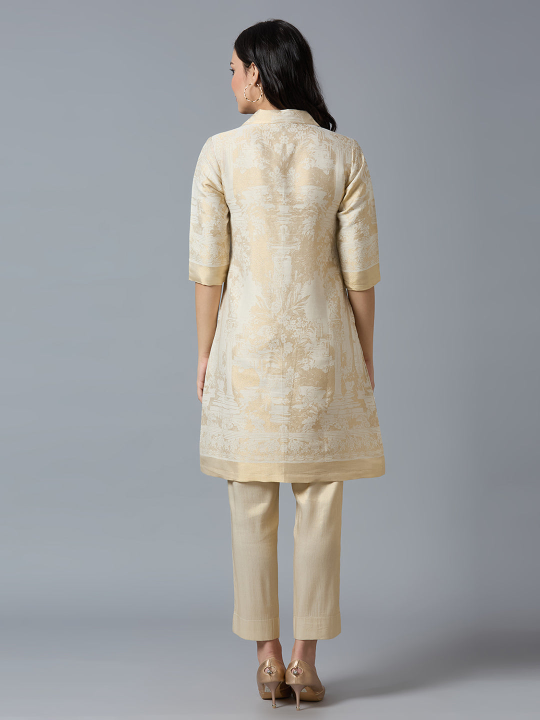 Brocade Off White Placed Design Tunic Kurti Set