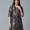 Brocade Placed Design Navy Gold Tunic Kurta