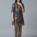 Brocade Placed Design Navy Tunic Kurta Set