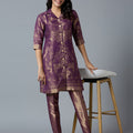 Brocade Placed Design Purple Tunic Kurta Set