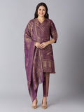 Brocade Deep Purple Enlarged Paisley Design Kurta Set