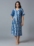 Denim Blue Silver Geometric Brocade Tunic Dress
