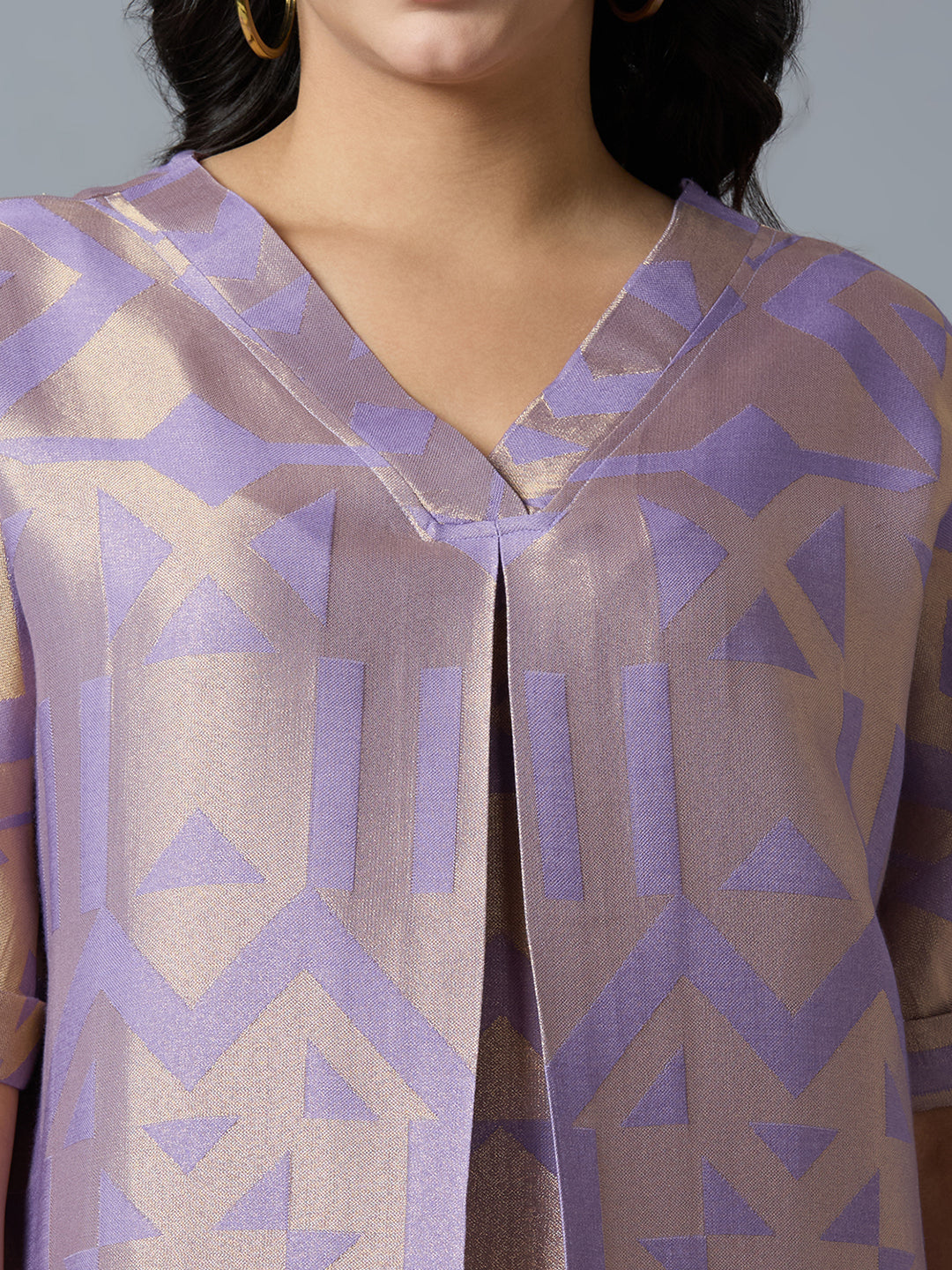 Lilac Gold Geometric Brocade Tunic Dress