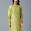 Brocade Rose Design Lime Gold Kurta