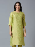 Brocade Lime Gold Rose Design Kurta