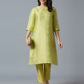 Brocade Rose Design Lime Kurta Set