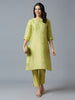 Brocade Lime Gold Rose Design Kurta