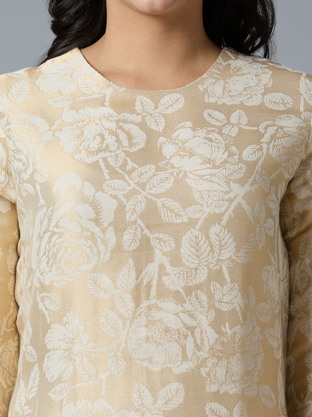 Brocade Off-White Gold Rose Design Kurta