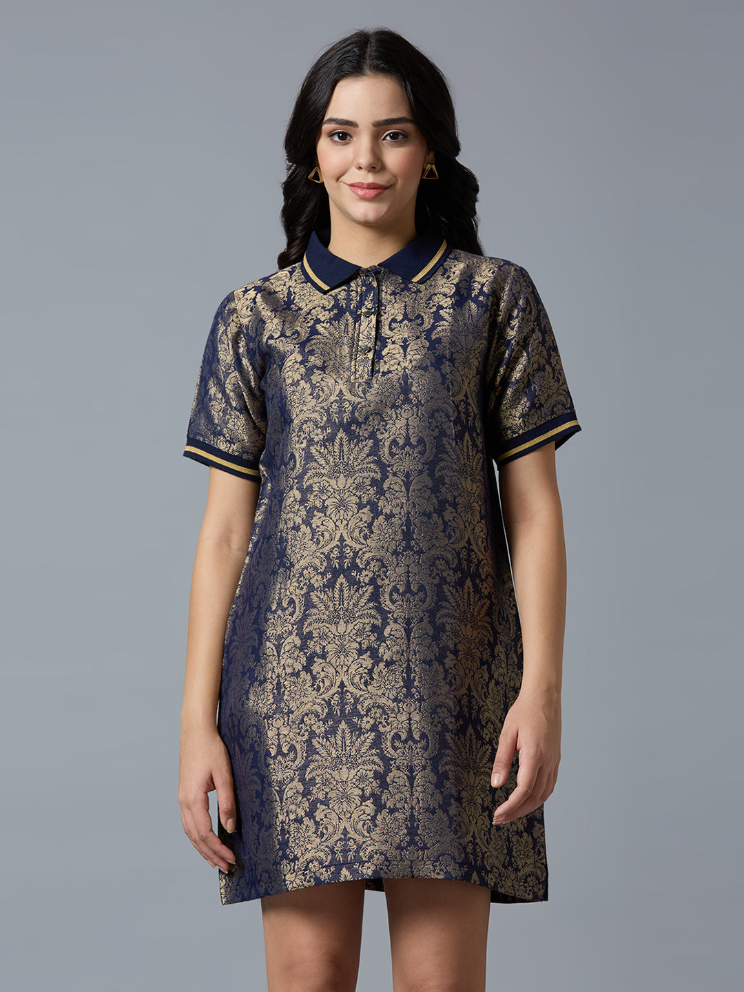 Brocade Tapestry Design Navy T-Shirt Dress